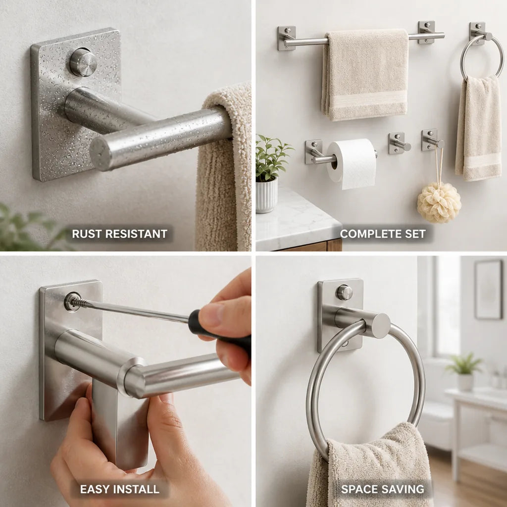 Wall-Mounted Bathroom Set Stainless Steel Concealed Mounts