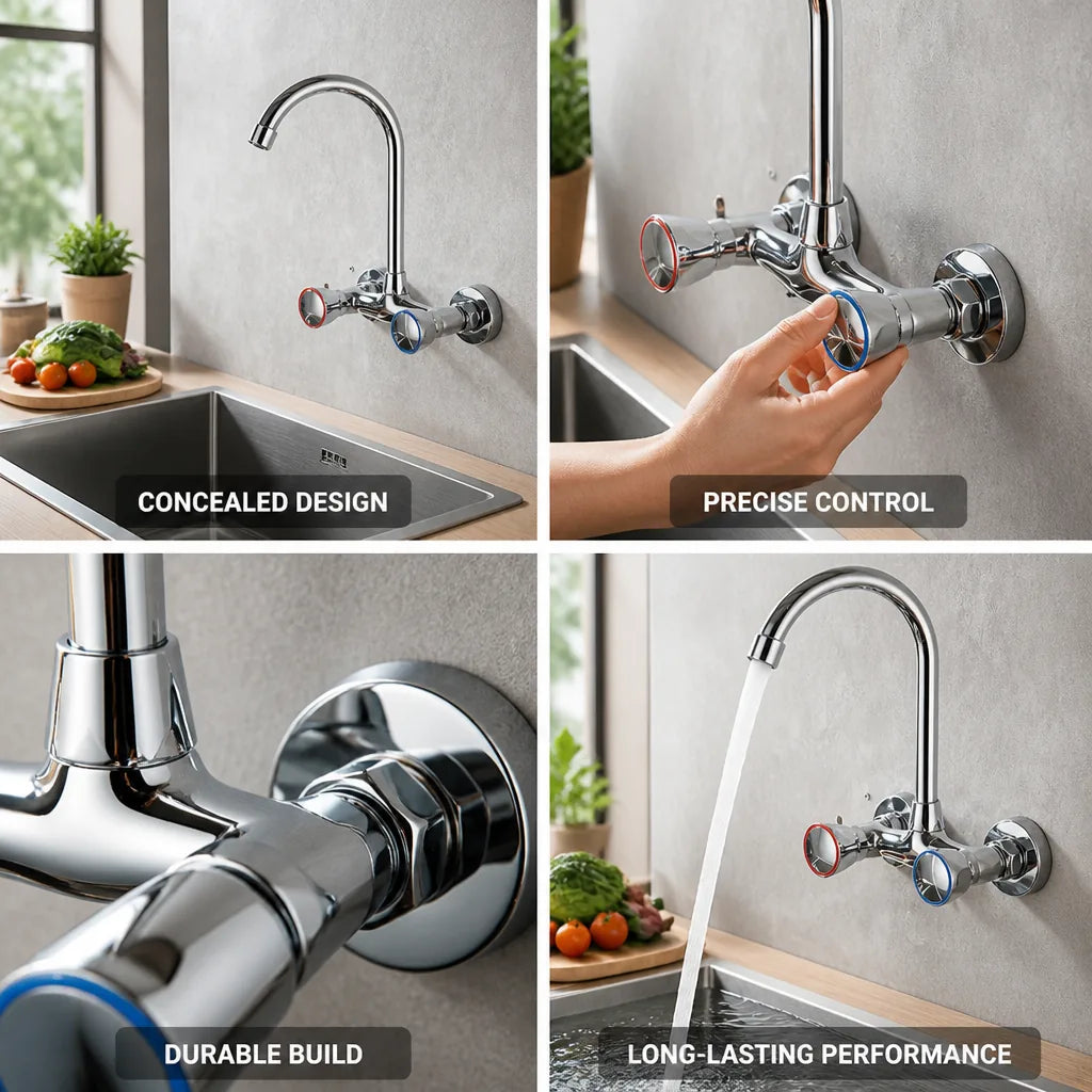 Wall-Mounted Kitchen Faucet Concealed Ceramic Valve & Copper Core