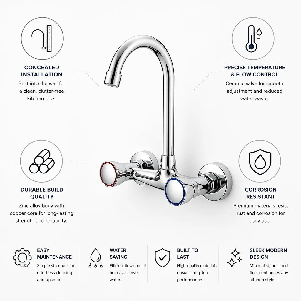Wall-Mounted Kitchen Faucet Concealed Ceramic Valve & Copper Core