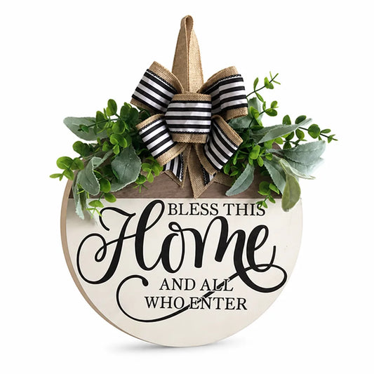 Wall Sign Calligraphy Faux Greenery & Burlap Bow
