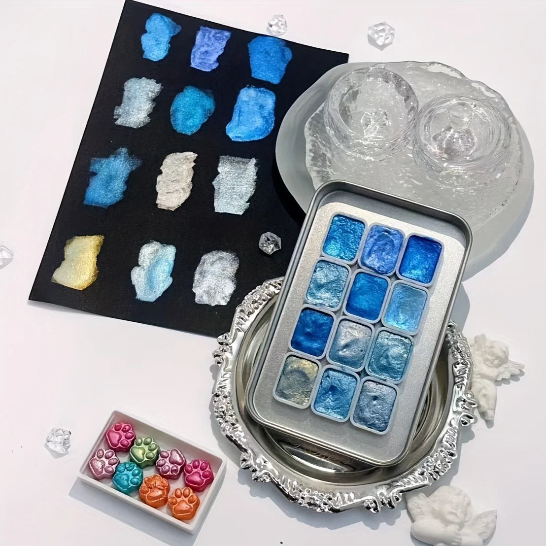 Watercolor Paint Set Shimmering 12 Colors Non-Toxic