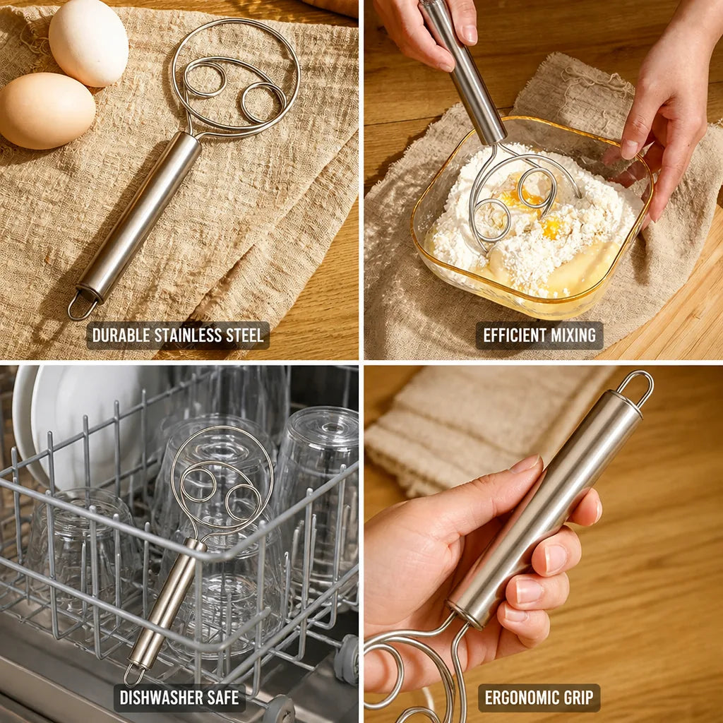 Whisk Stainless Steel Wire Loops Ergonomic Dishwasher Safe
