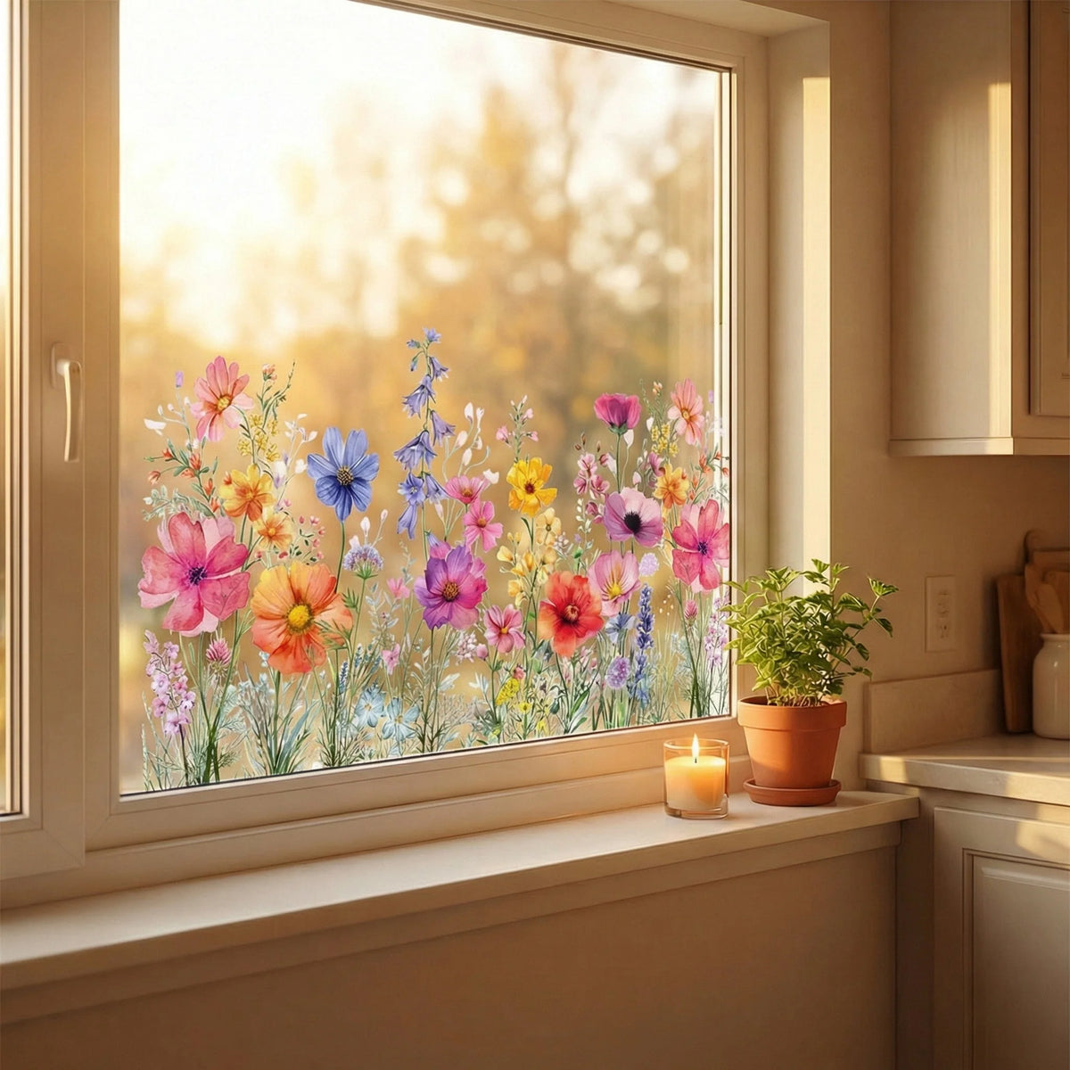 Window Clings Watercolor Floral Double-Sided Set of 3