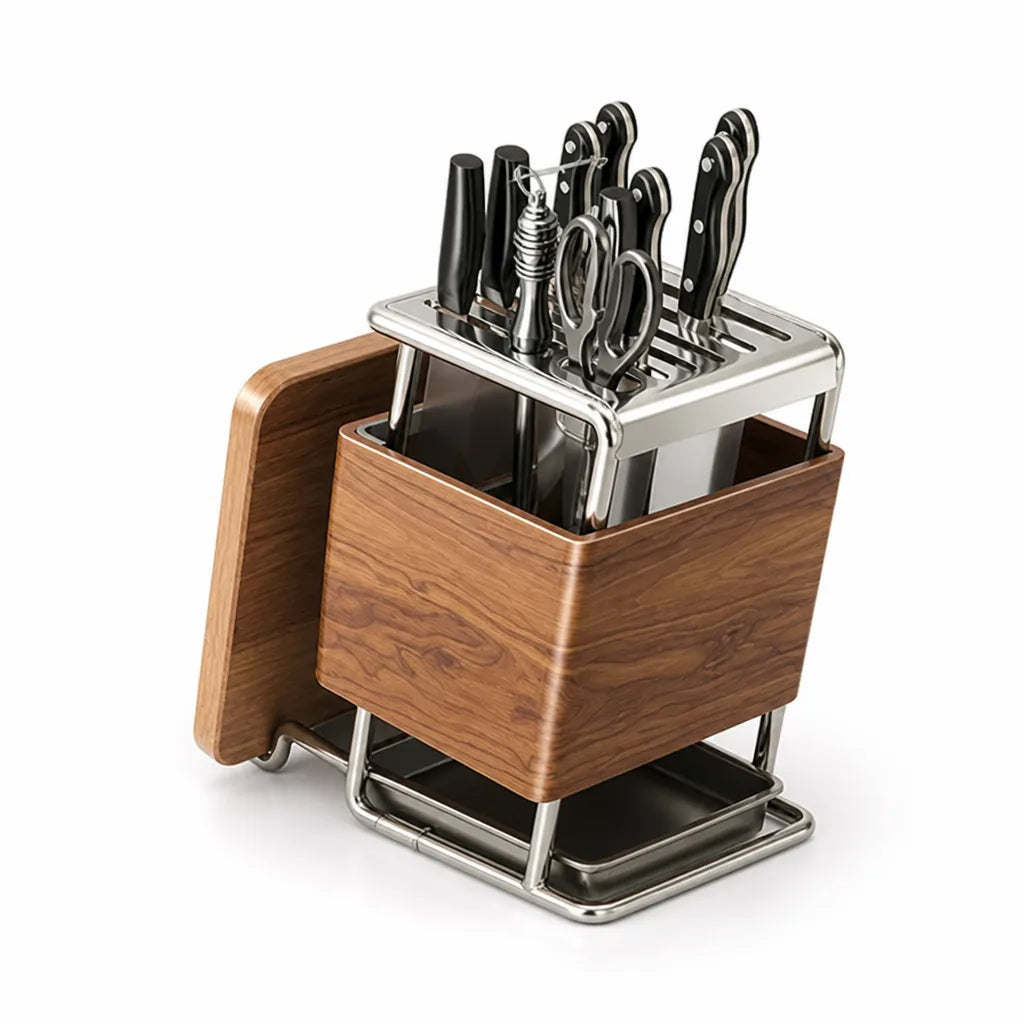 Wood-Look Cutlery & Cutting Board Storage Knife Holder