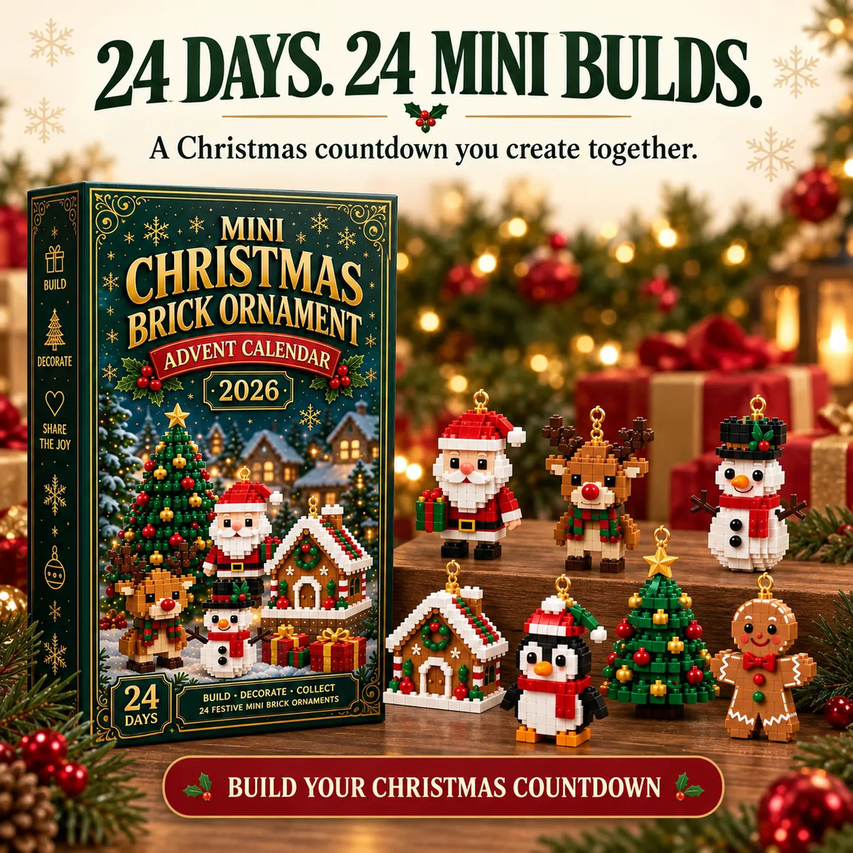Advent Calendar Buildable Brick Ornaments Set of 24