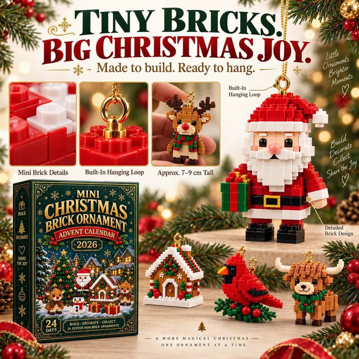 Advent Calendar Buildable Brick Ornaments Set of 24