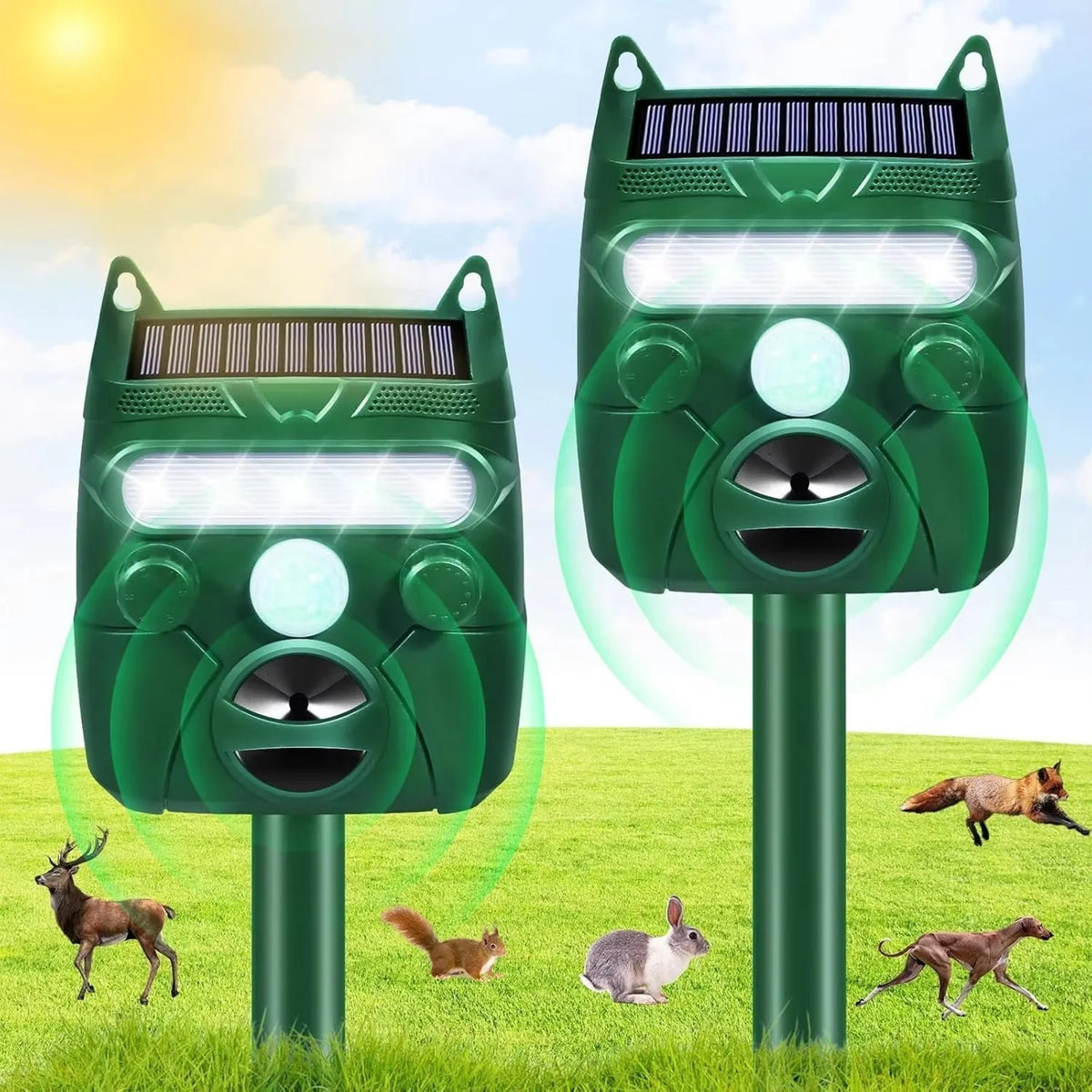 Animal Repeller Solar-Powered Motion-Activated Ultrasonic 5 Adjustable Modes
