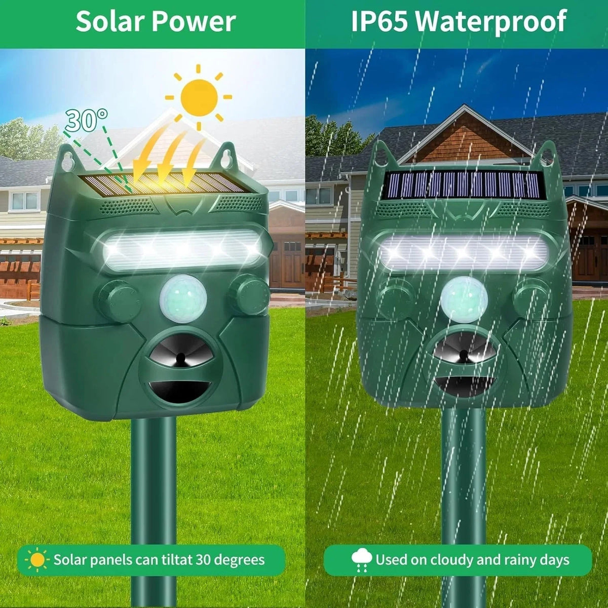 Animal Repeller Solar-Powered Motion-Activated Ultrasonic 5 Adjustable Modes