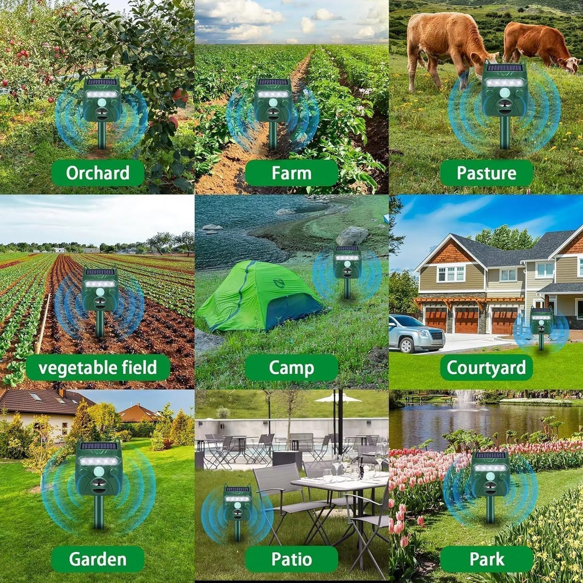 Animal Repeller Solar-Powered Motion-Activated Ultrasonic 5 Adjustable Modes