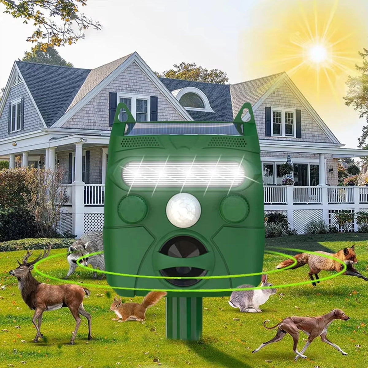 Animal Repeller Solar-Powered Motion-Activated Ultrasonic 5 Adjustable Modes