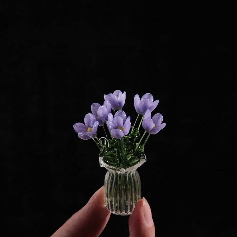 Artificial Flower Bouquet Colored Glaze 7 Flowers With Vase