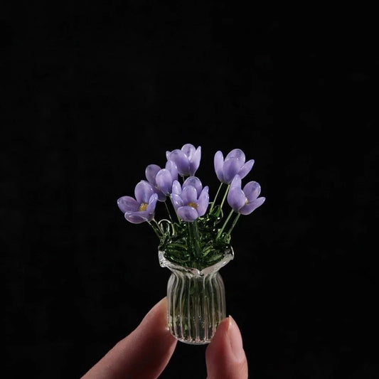 Artificial Flower Bouquet Colored Glaze 7 Flowers With Vase