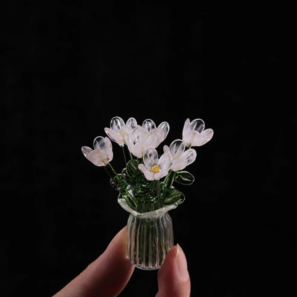 Artificial Flower Bouquet Colored Glaze 7 Flowers With Vase