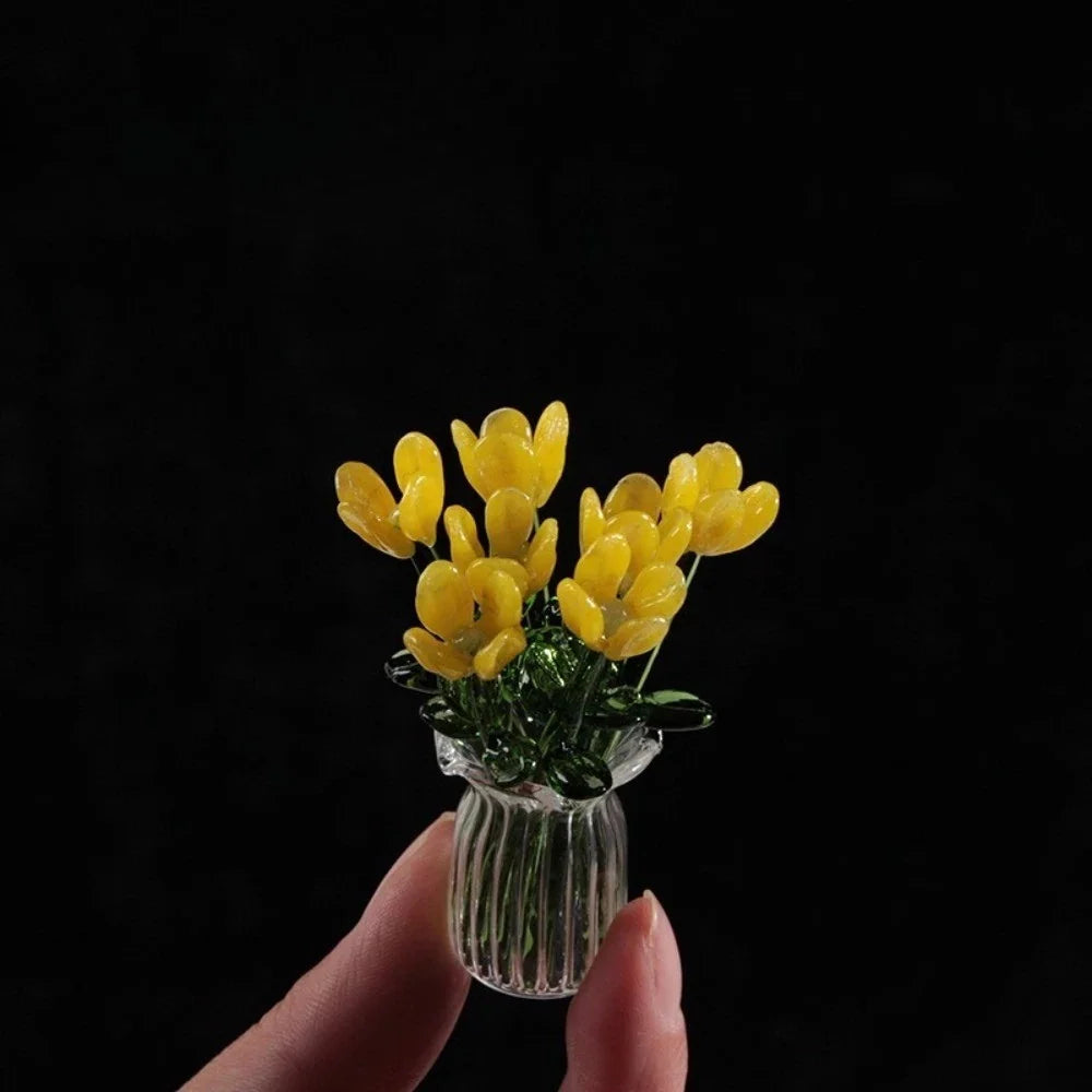 Artificial Flower Bouquet Colored Glaze 7 Flowers With Vase