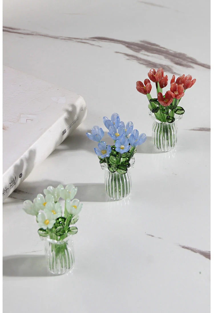 Artificial Flower Bouquet Colored Glaze 7 Flowers With Vase