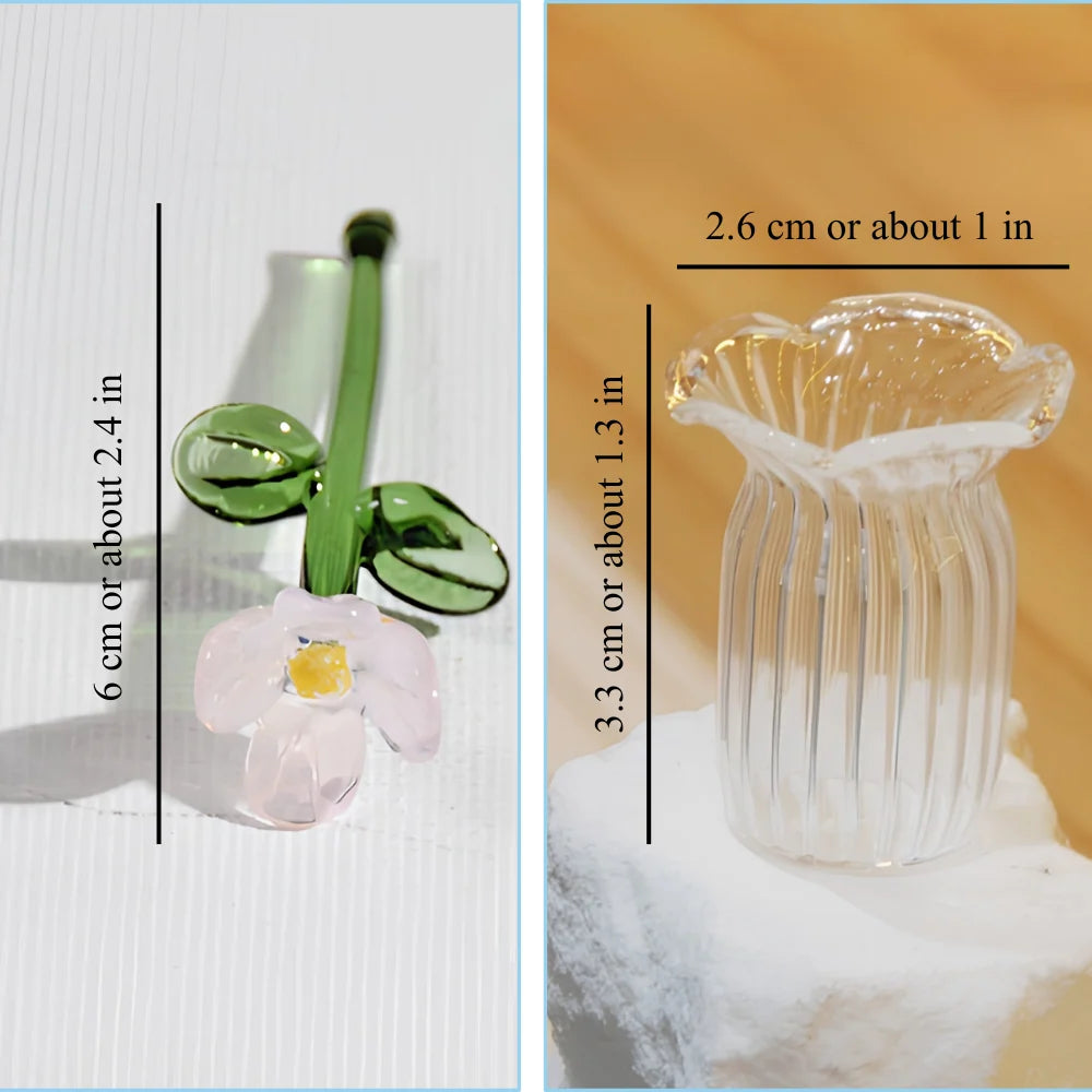 Artificial Flower Bouquet Colored Glaze 7 Flowers With Vase