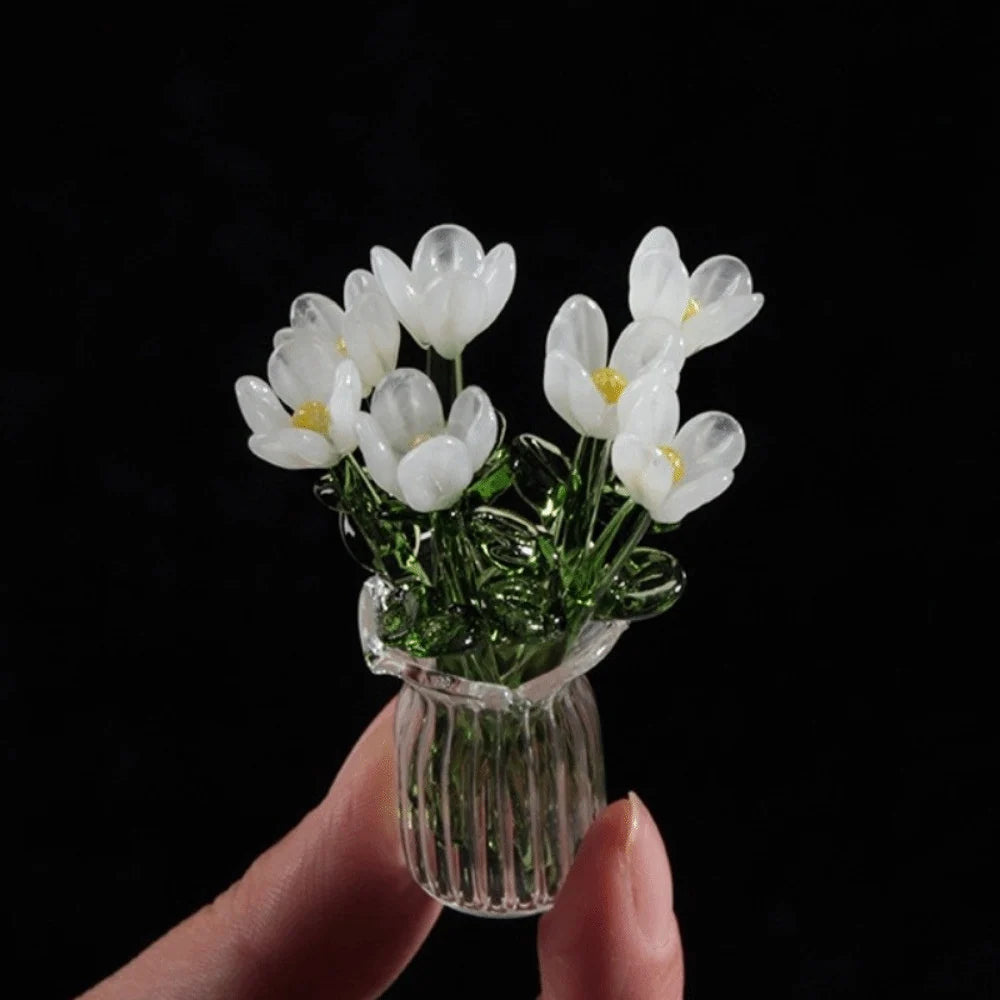Artificial Flower Bouquet Colored Glaze 7 Flowers With Vase