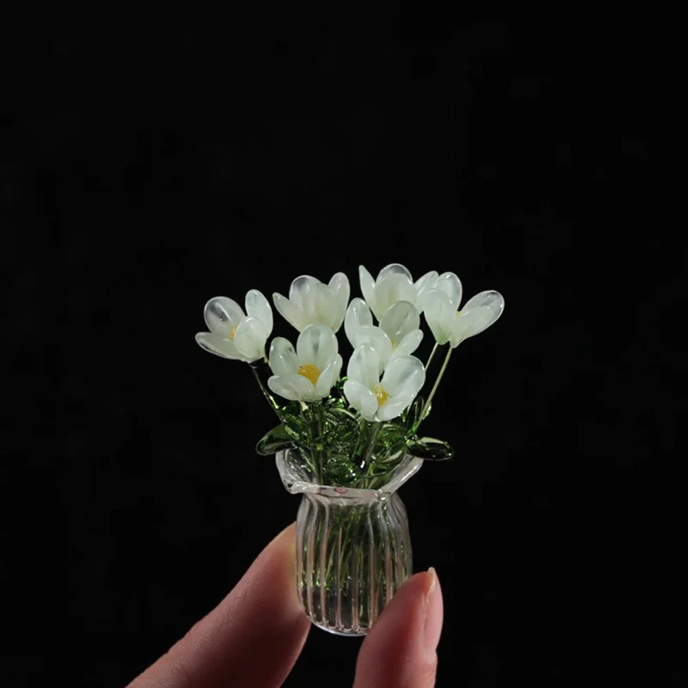 Artificial Flower Bouquet Colored Glaze 7 Flowers With Vase
