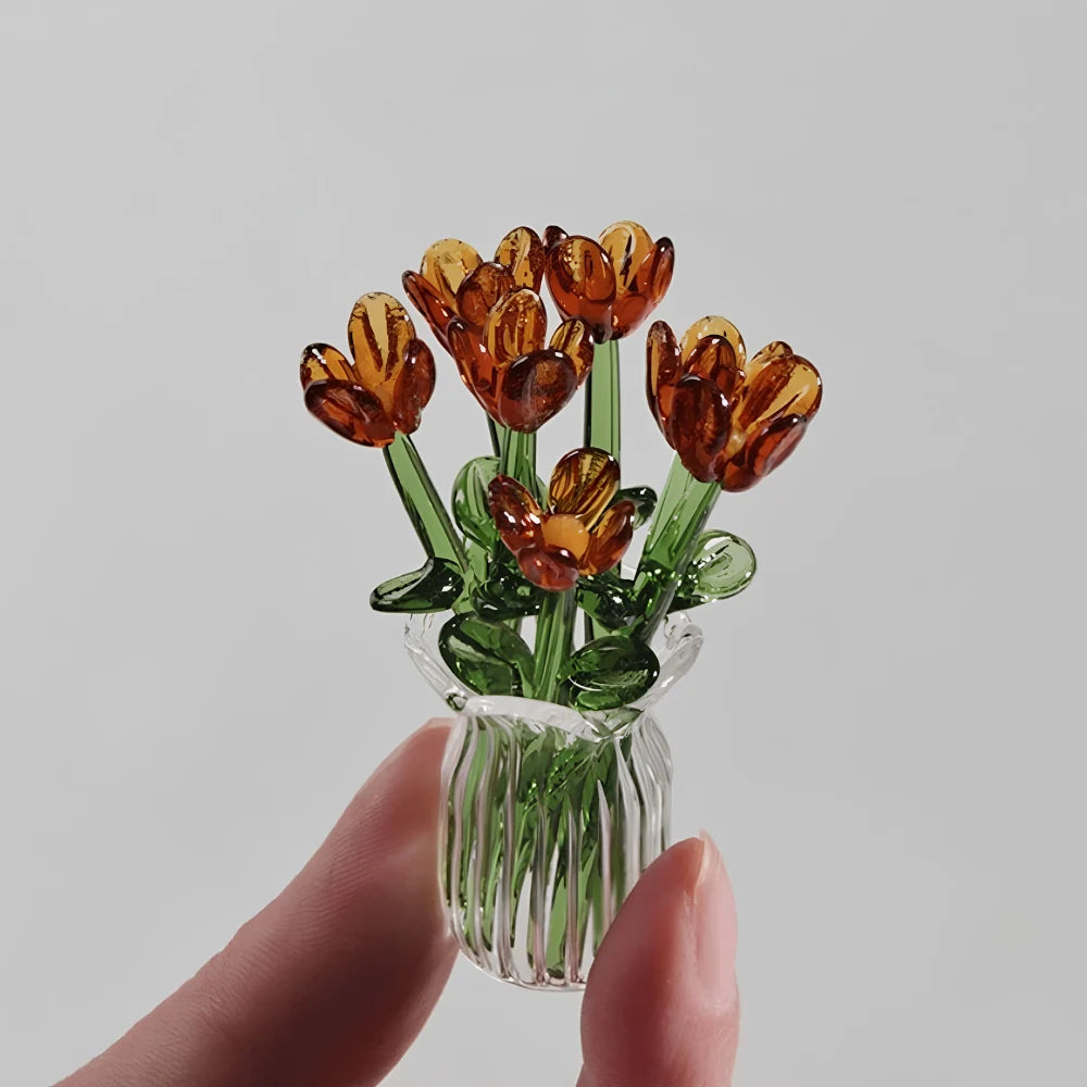 Artificial Flower Bouquet Colored Glaze 7 Flowers With Vase