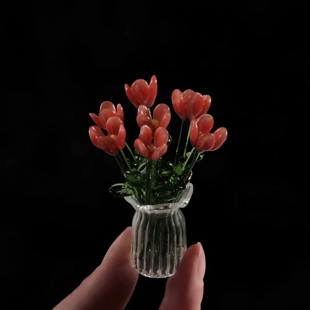 Artificial Flower Bouquet Colored Glaze 7 Flowers With Vase