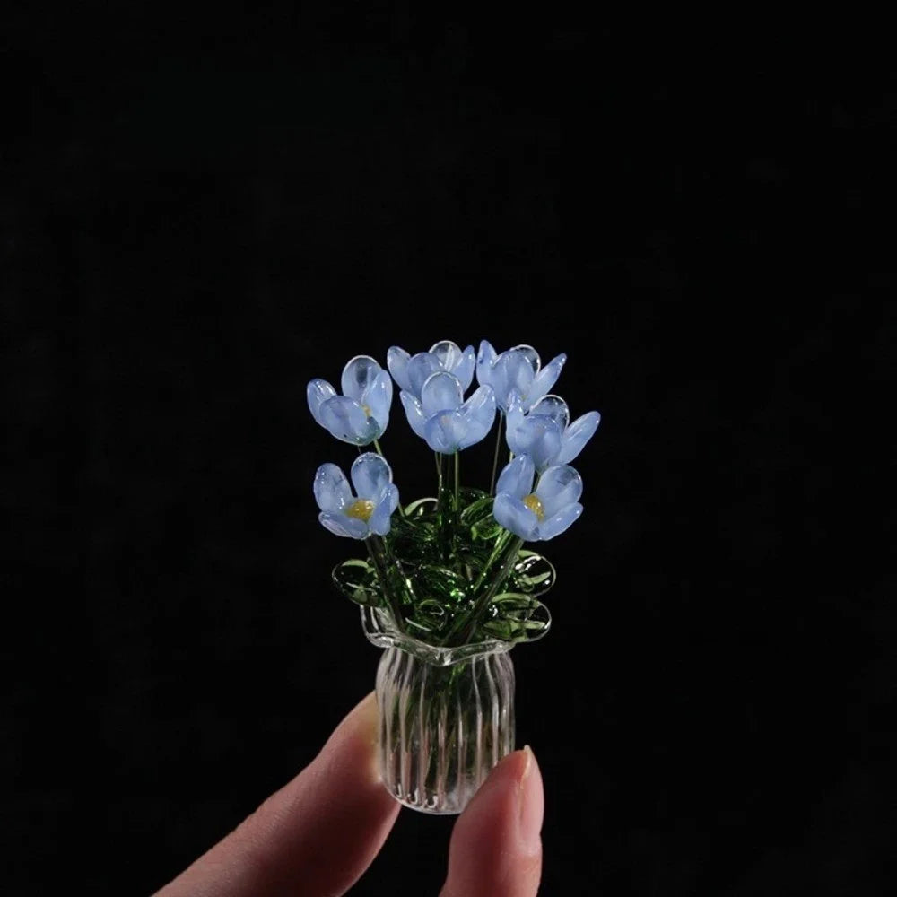 Artificial Flower Bouquet Colored Glaze 7 Flowers With Vase
