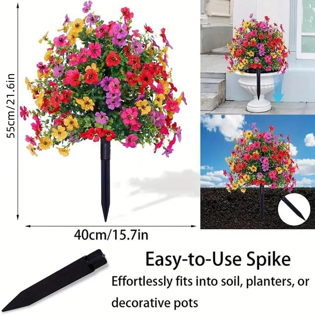 Artificial Flower Garden Stake UV & Fade Resistant 22-Inch