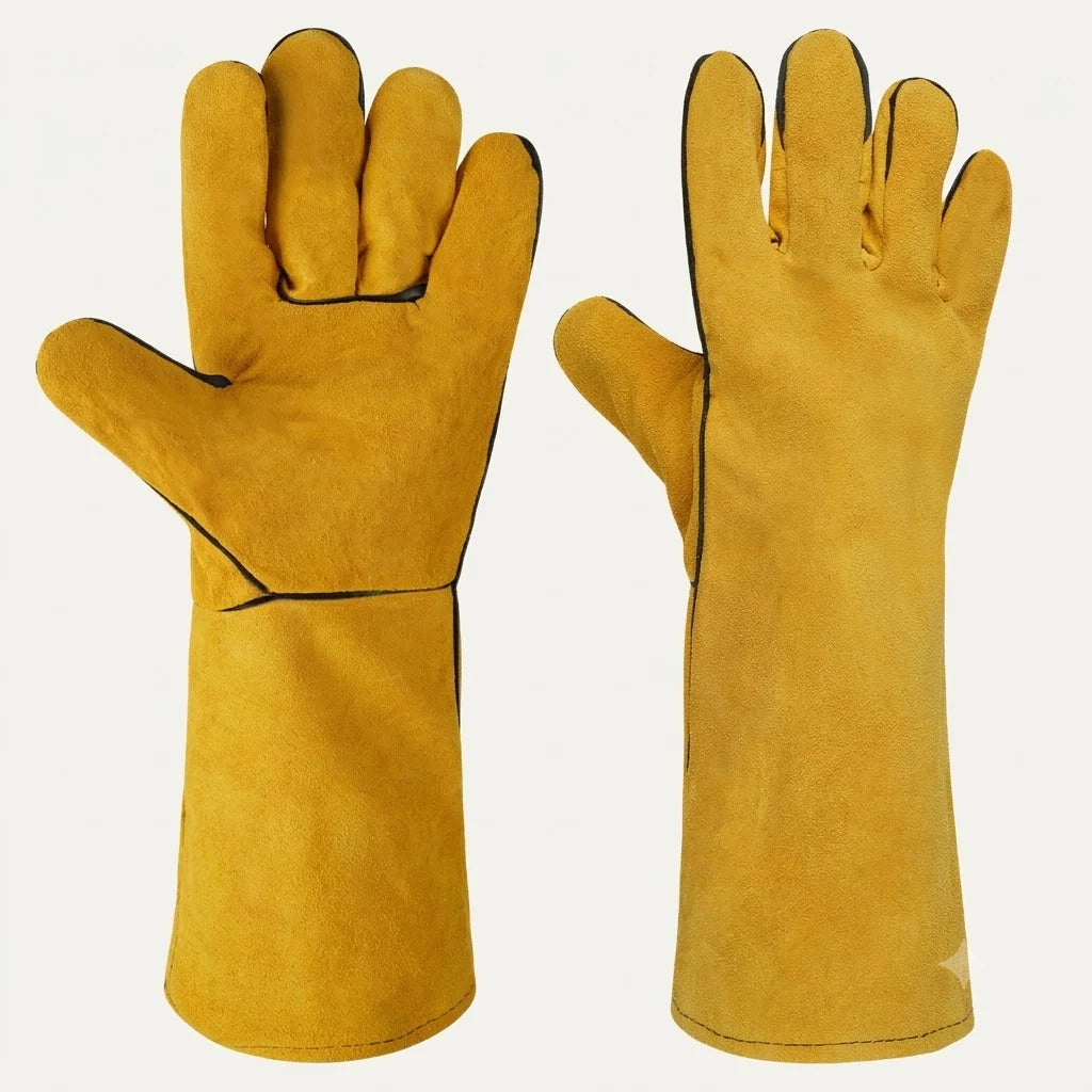 BBQ Gloves 14-Inch Cowhide Leather Cotton-Lined