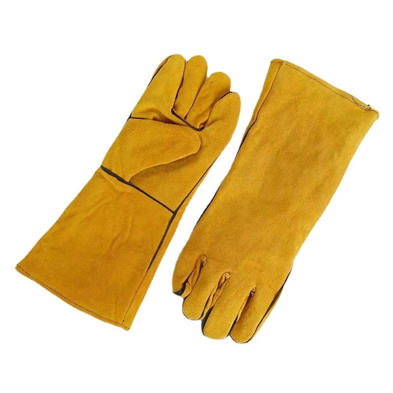 BBQ Gloves 14-Inch Cowhide Leather Cotton-Lined