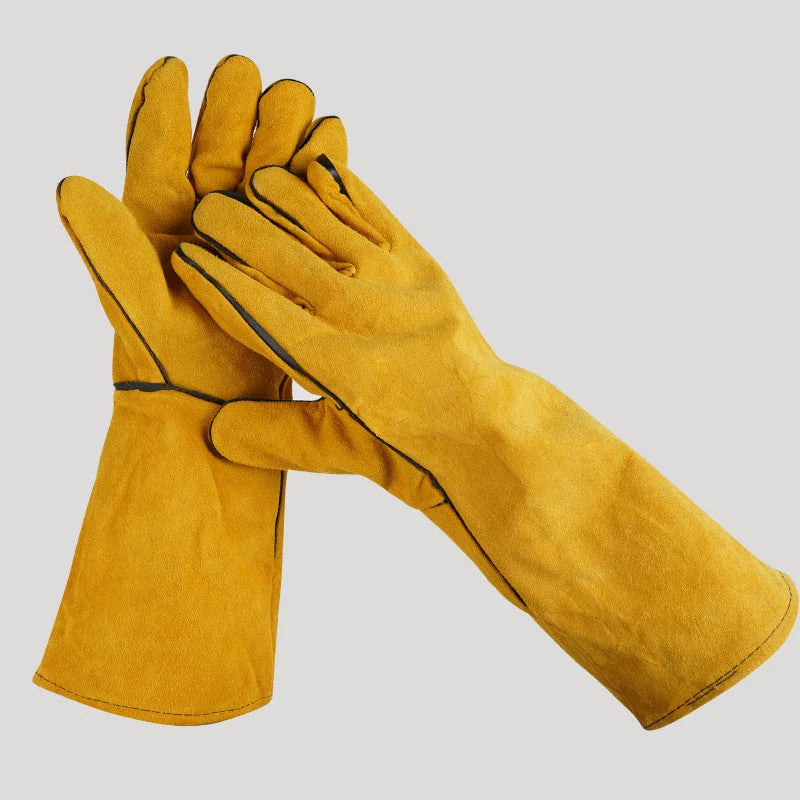 BBQ Gloves 14-Inch Cowhide Leather Cotton-Lined