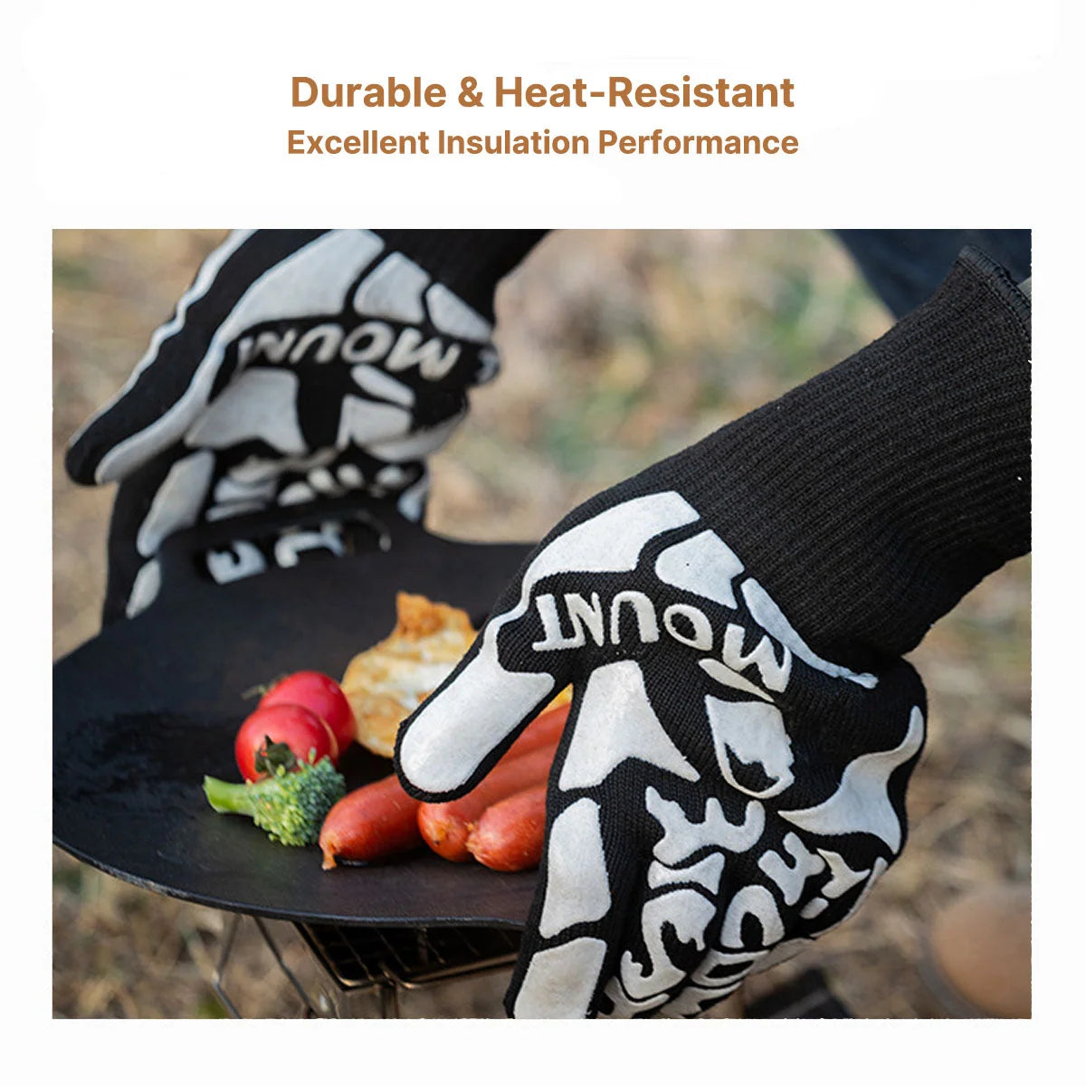 BBQ Gloves Heat-Resistant to 1472°F Extended Cuffs Non-Slip Grip