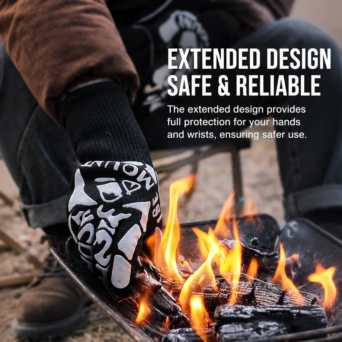 BBQ Gloves Heat-Resistant to 1472°F Extended Cuffs Non-Slip Grip