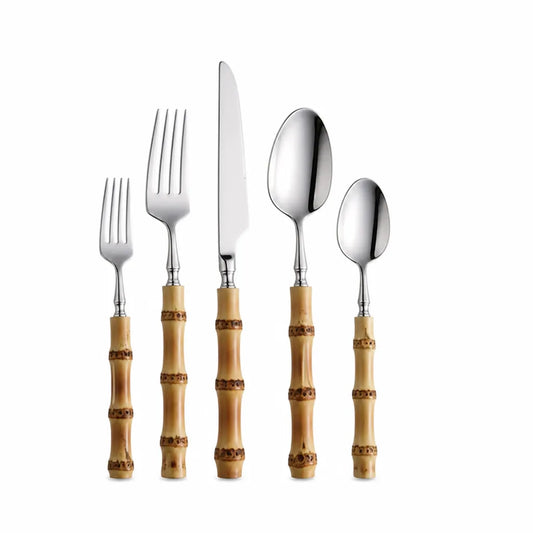Bamboo-Handled Stainless Steel Cutlery Set (Dishwasher Safe)