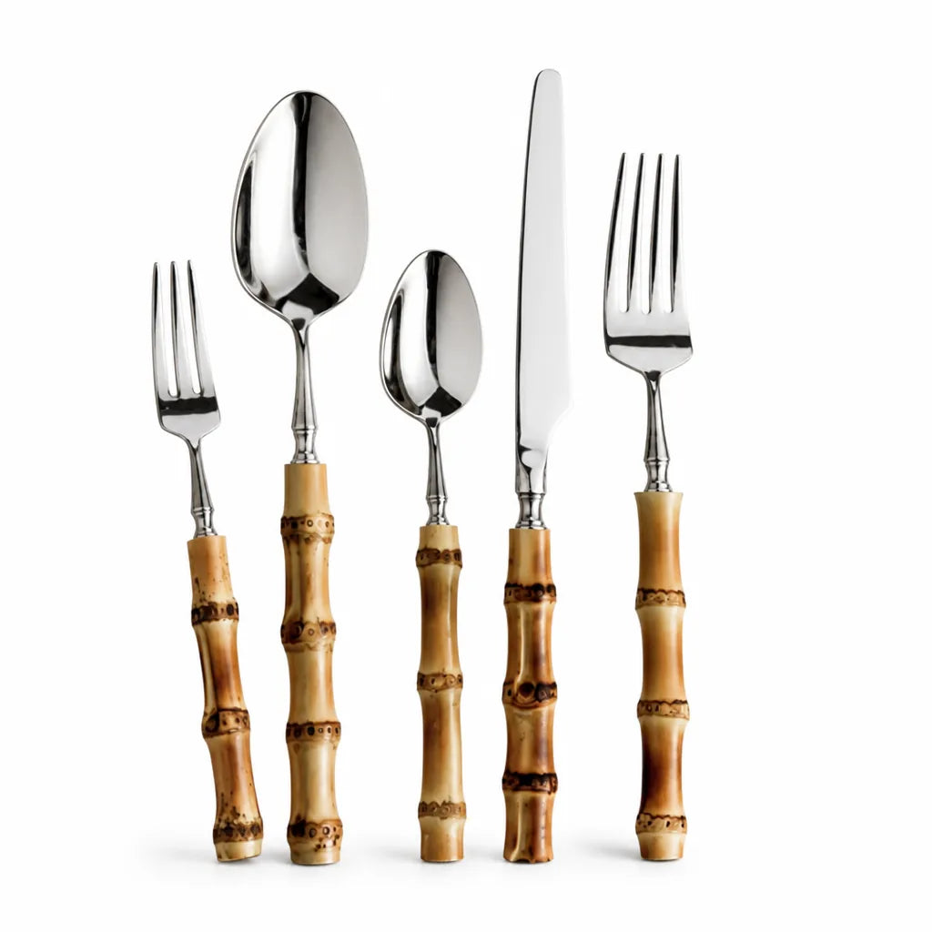 Bamboo-Handled Stainless Steel Cutlery Set (Dishwasher Safe)