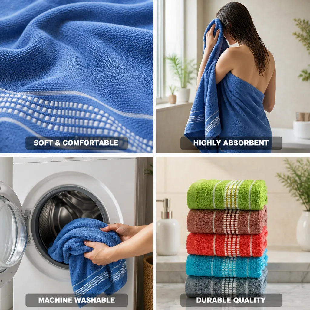 Bath Towel 100% Cotton Soft & Absorbent Machine Washable