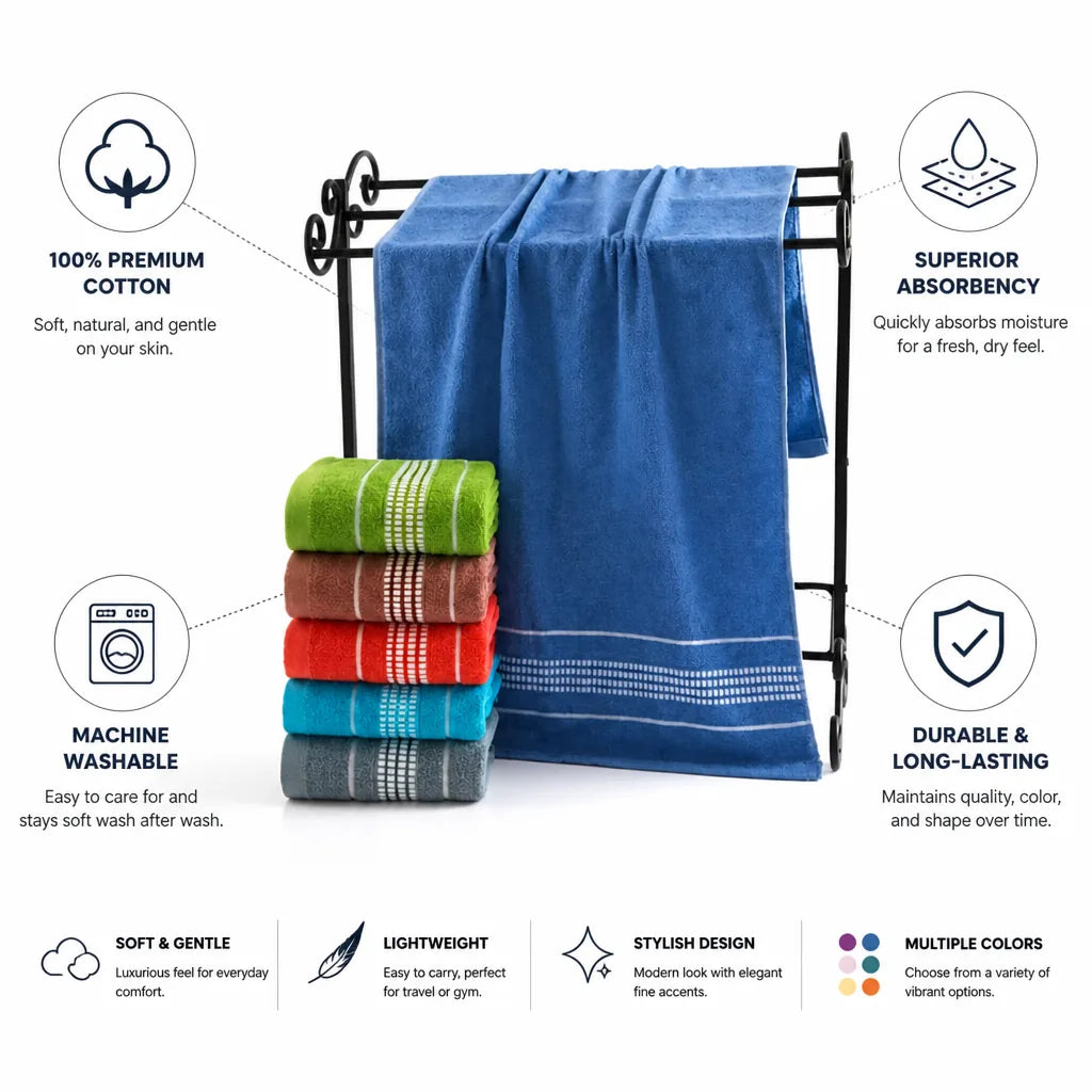 Bath Towel 100% Cotton Soft & Absorbent Machine Washable