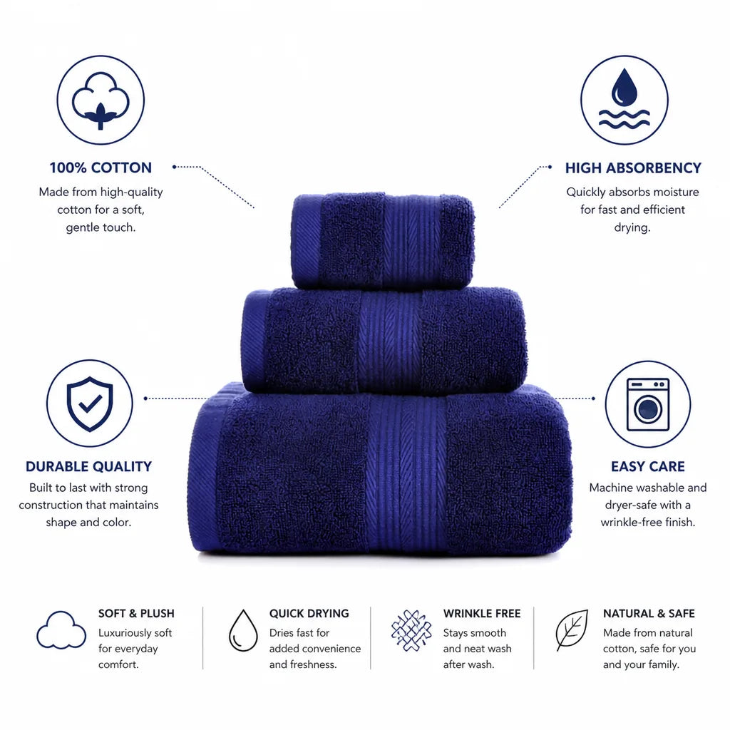 Bath Towel Plush Terry High Absorbency 100% Cotton