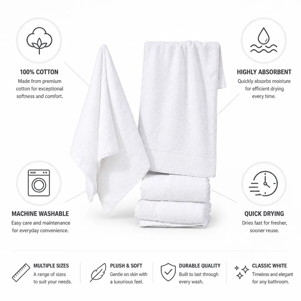 Bath Towel Set 100% Cotton Plush Absorbent