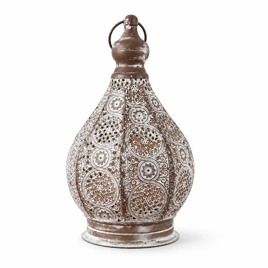 Battery-Operated Filigree Perforated Metal Table Lantern