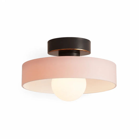 Bauhaus-Inspired Round Shade Copper Base LED Ceiling Light Fixture