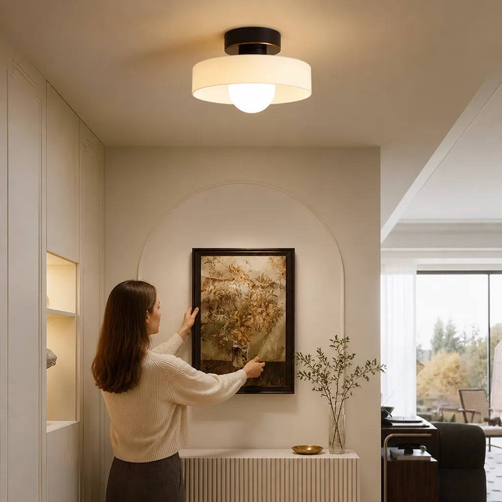 Bauhaus-Inspired Round Shade Copper Base LED Ceiling Light Fixture