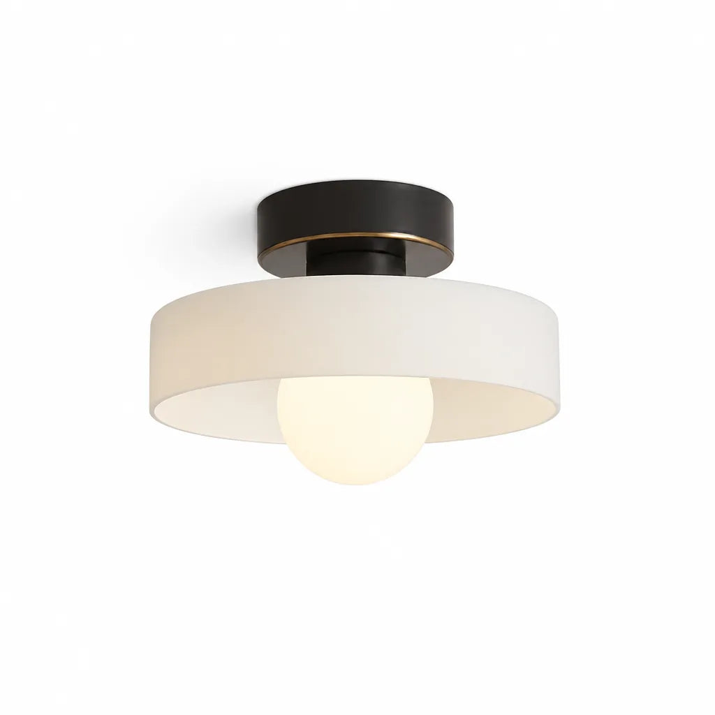 Bauhaus-Inspired Round Shade Copper Base LED Ceiling Light Fixture