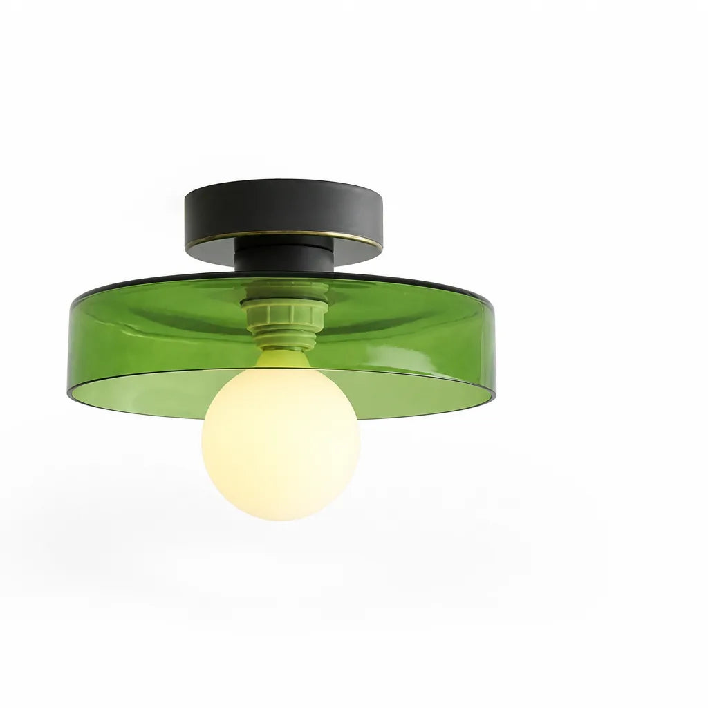 Bauhaus-Inspired Round Shade Copper Base LED Ceiling Light Fixture