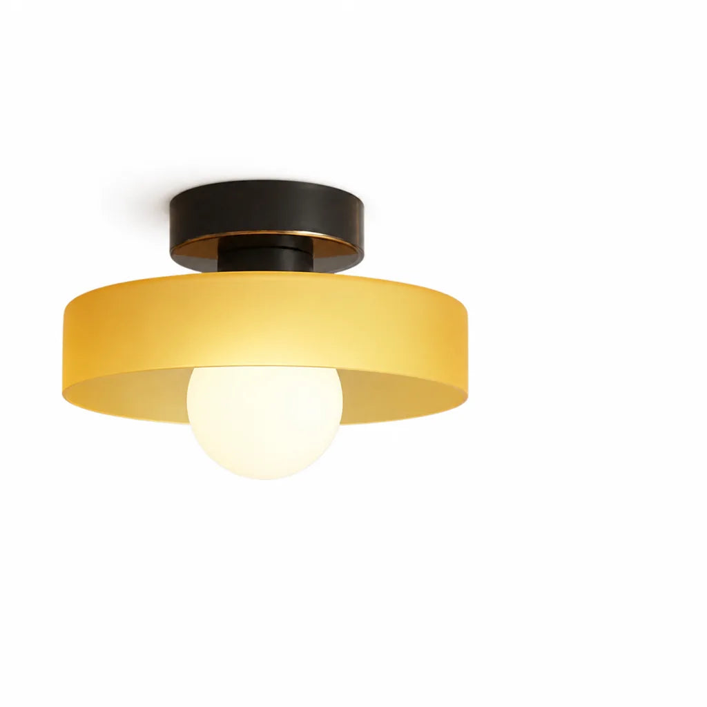 Bauhaus-Inspired Round Shade Copper Base LED Ceiling Light Fixture