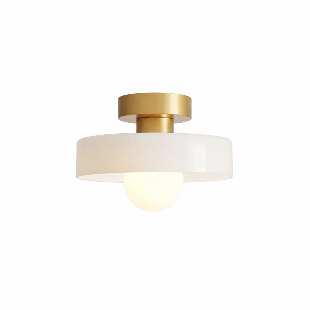 Bauhaus-Inspired Round Shade Copper Base LED Ceiling Light Fixture