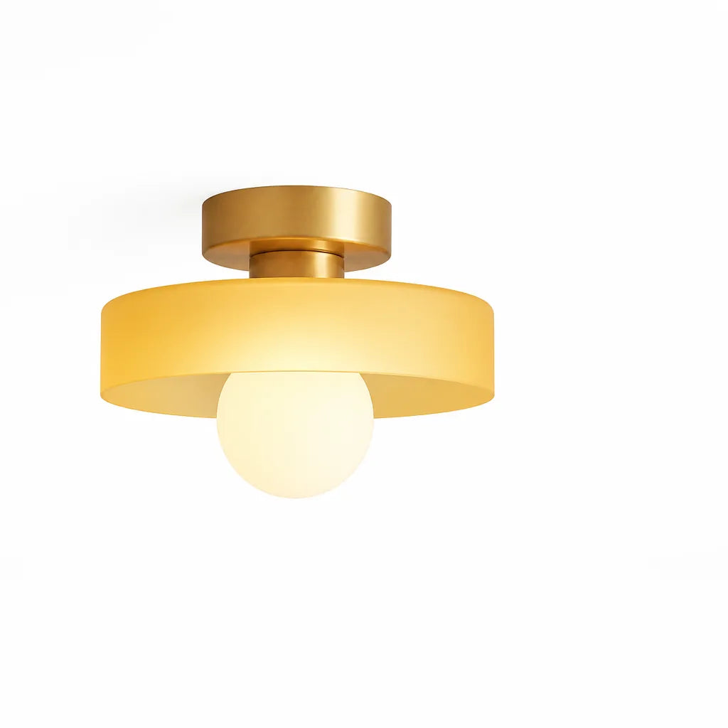 Bauhaus-Inspired Round Shade Copper Base LED Ceiling Light Fixture