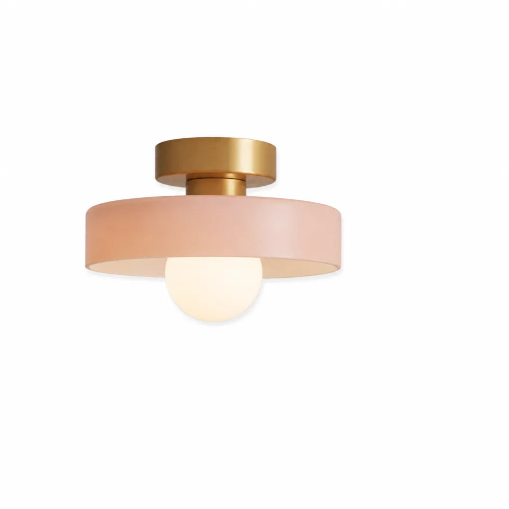 Bauhaus-Inspired Round Shade Copper Base LED Ceiling Light Fixture