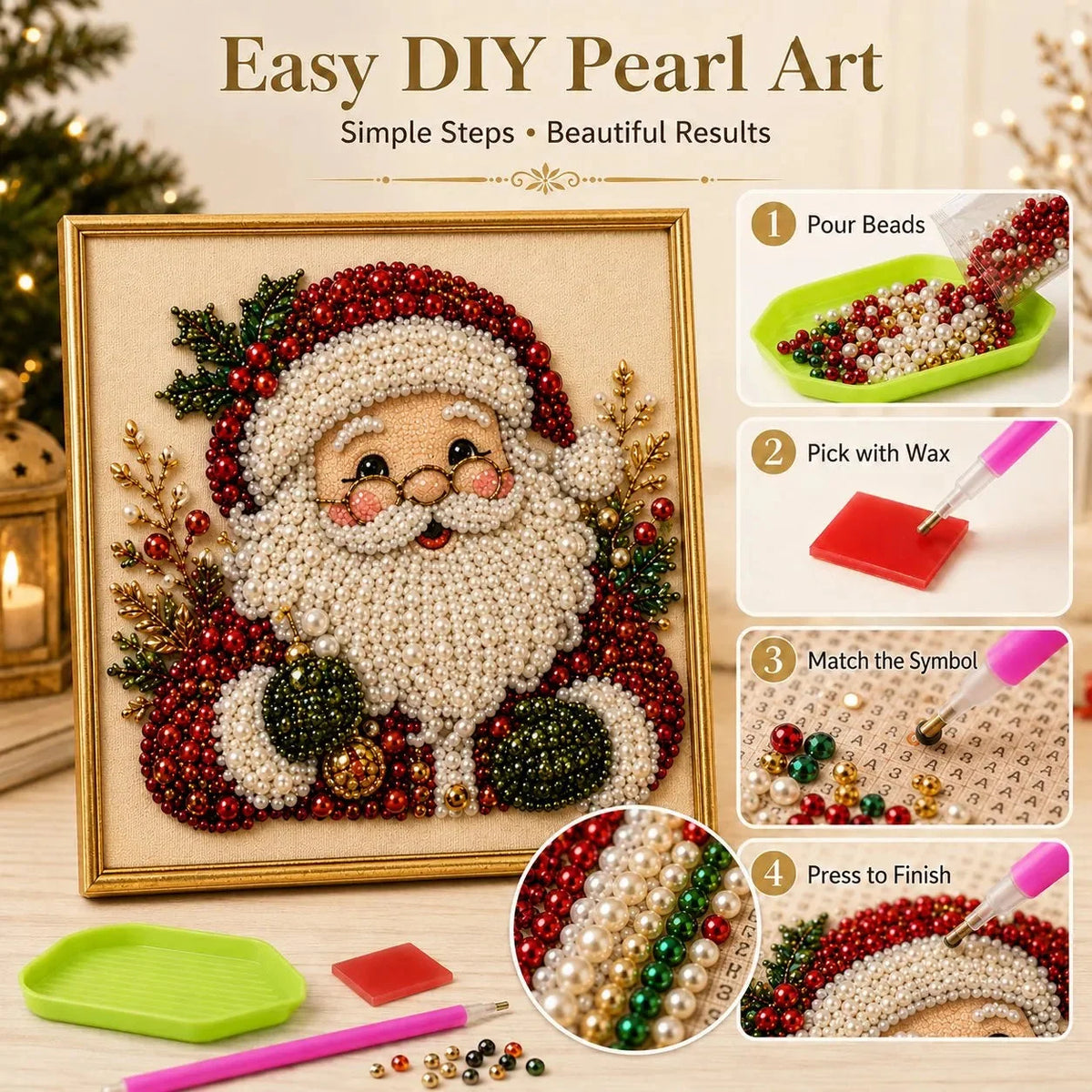 Bead Art Kit Christmas Pearl Beads With Display Frame