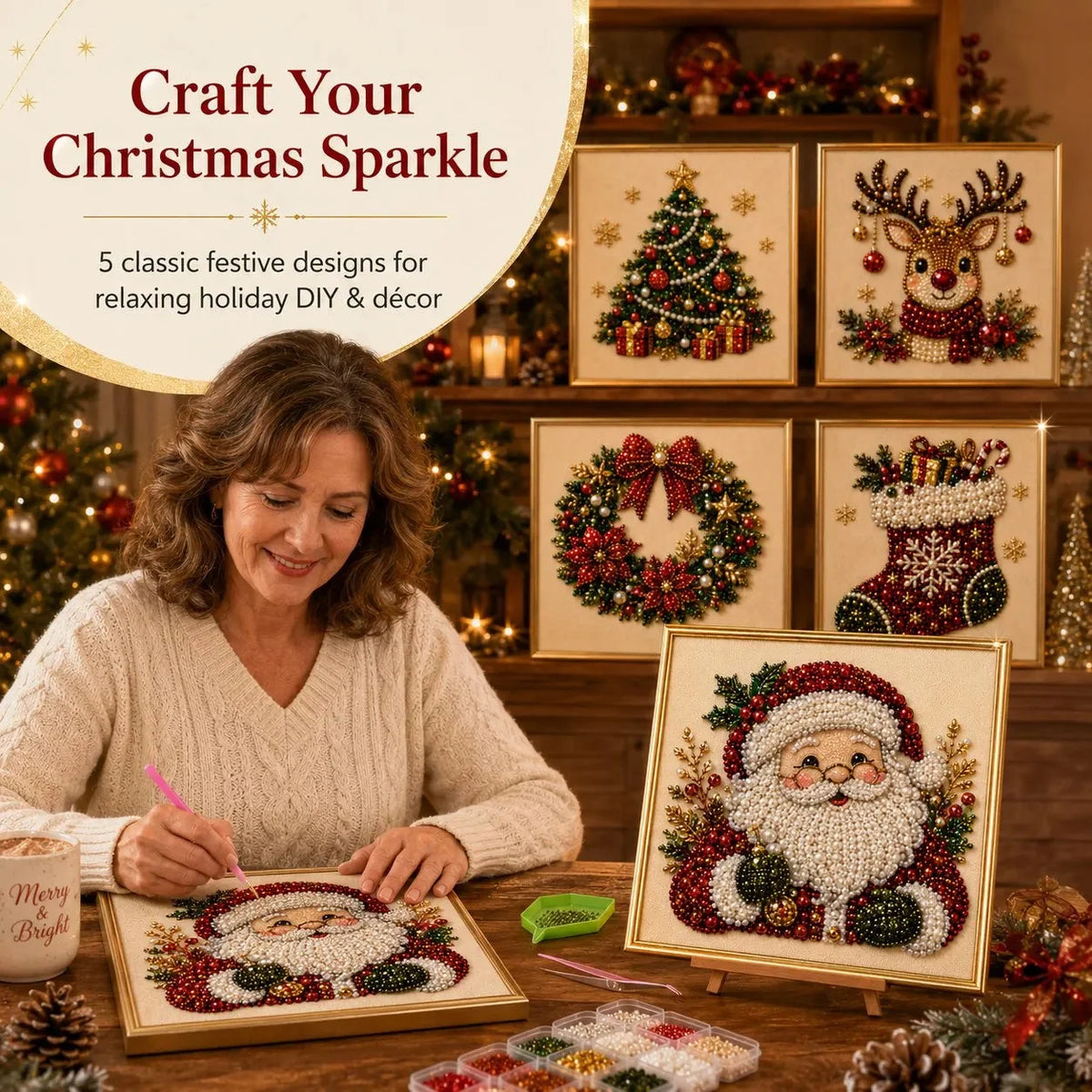 Bead Art Kit Christmas Pearl Beads With Display Frame