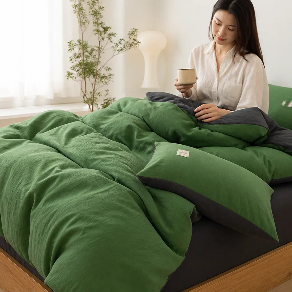 Bedding Set Breathable Cotton-Linen Duvet Cover & Pillowcases