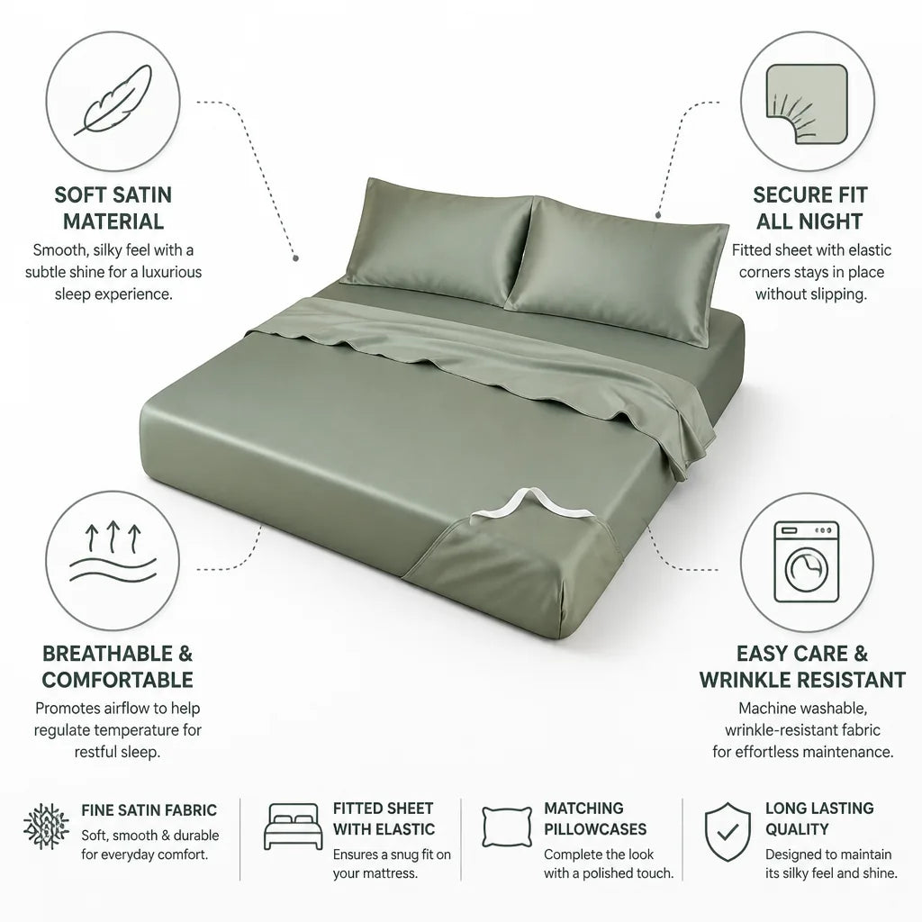 Bedding Set Satin Fitted Sheet & Pillowcases